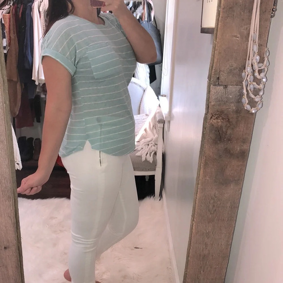 A New Day size medium blue green linen top - Picture 1 of 4